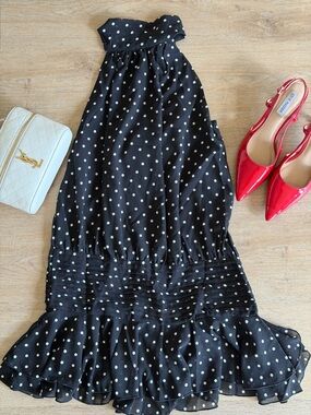 Peppermayo Black and White Polka Dot Halter Dress